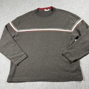Sideout Sweater Mens Large Gray Vintage Stripe Crewneck Knit Pullover Top